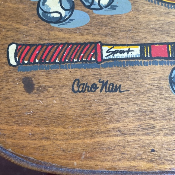 VTG Caro-Nan Wicker Basket Weave Box Purse Tennis Hand Painted Lid Handle Retro - Picture 4 of 14